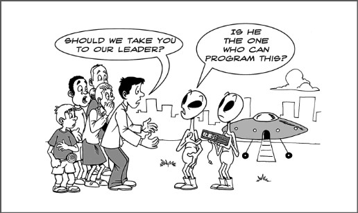 Cartoon strip "Take us to your leader... if he knows how to program" from "The Art of Readable Code"